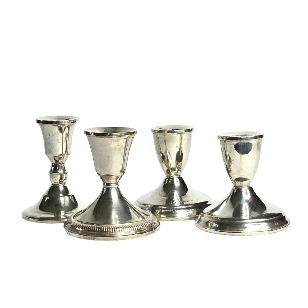 Set of 4 Vintage Mismatched Weighted Sterling Candlesticks by Duchin Creation